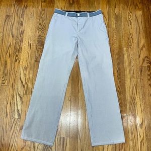 Travis Matthew Lowdown Pant. Size 32. Navy/Lavender Ticking Stripe Pattern.